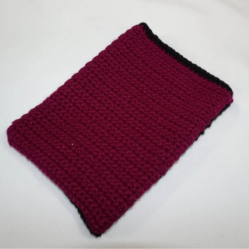 Handmade Crocheted Kindle Sleeve in Deep Berry with Dark Trim